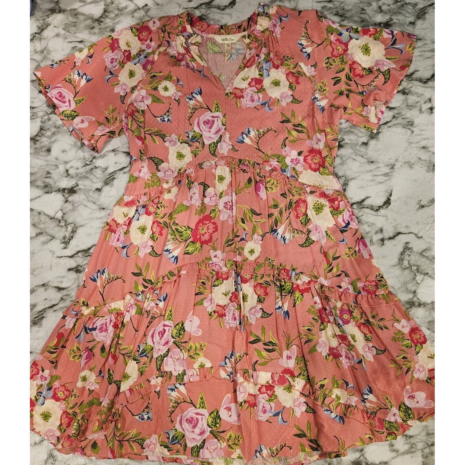 Matilda Jane Enchanted Garden Floral Tiered Spring Dress Women's Xs Pink Boho
